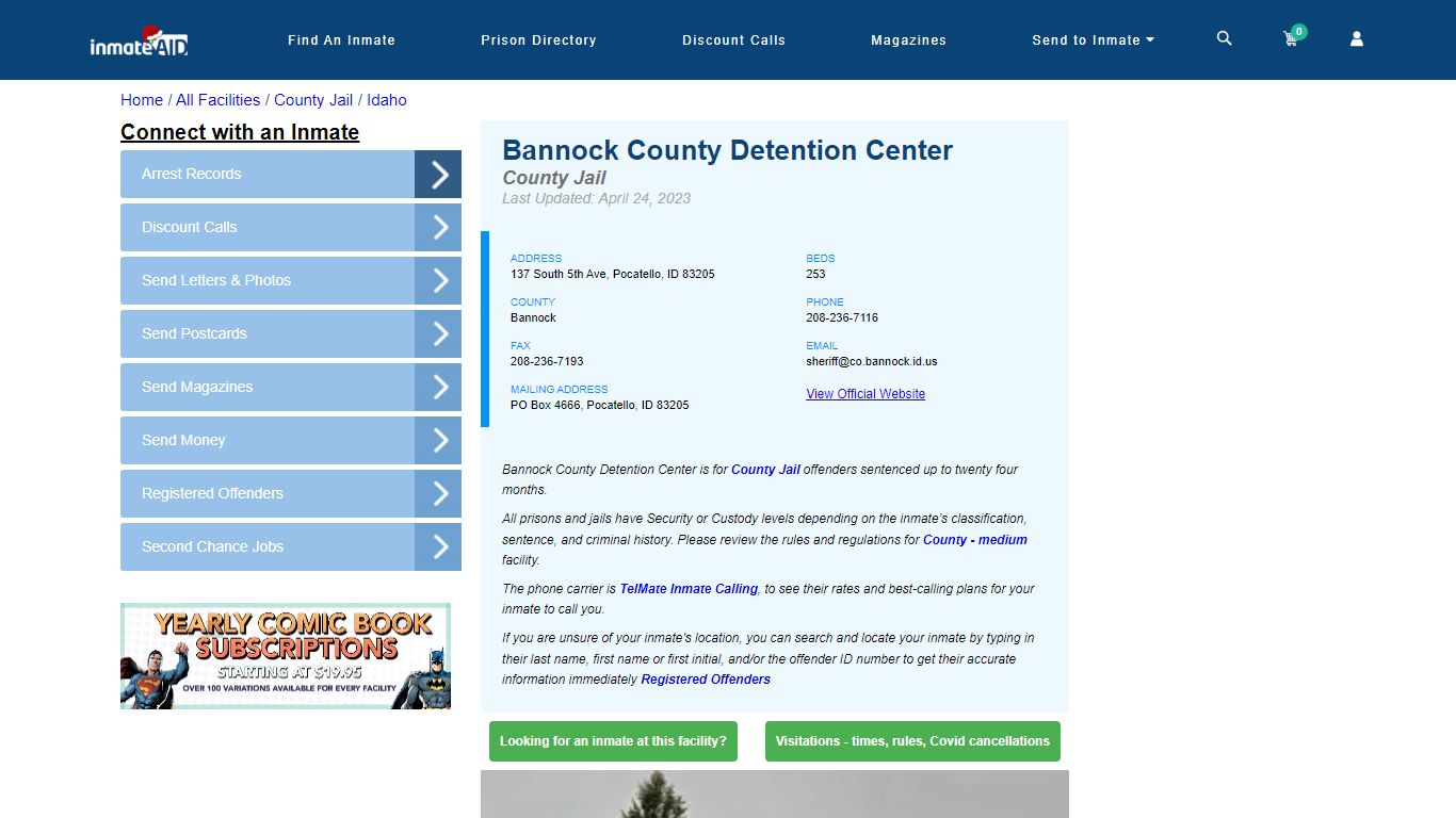 Bannock County Detention Center - Inmate Locator - Pocatello, ID